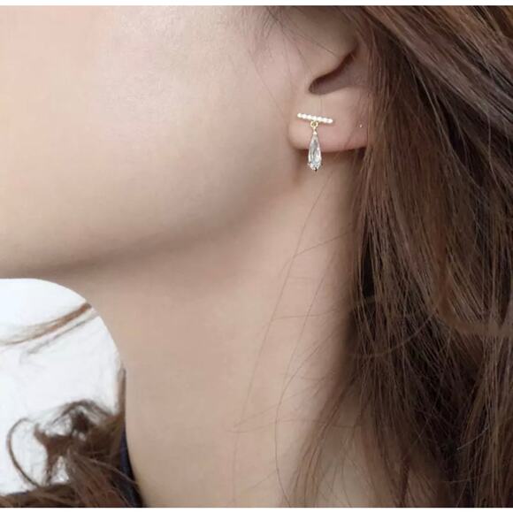 Josie Crystal Teardrop Dainty Gold Earrings - Picture 8 of 8